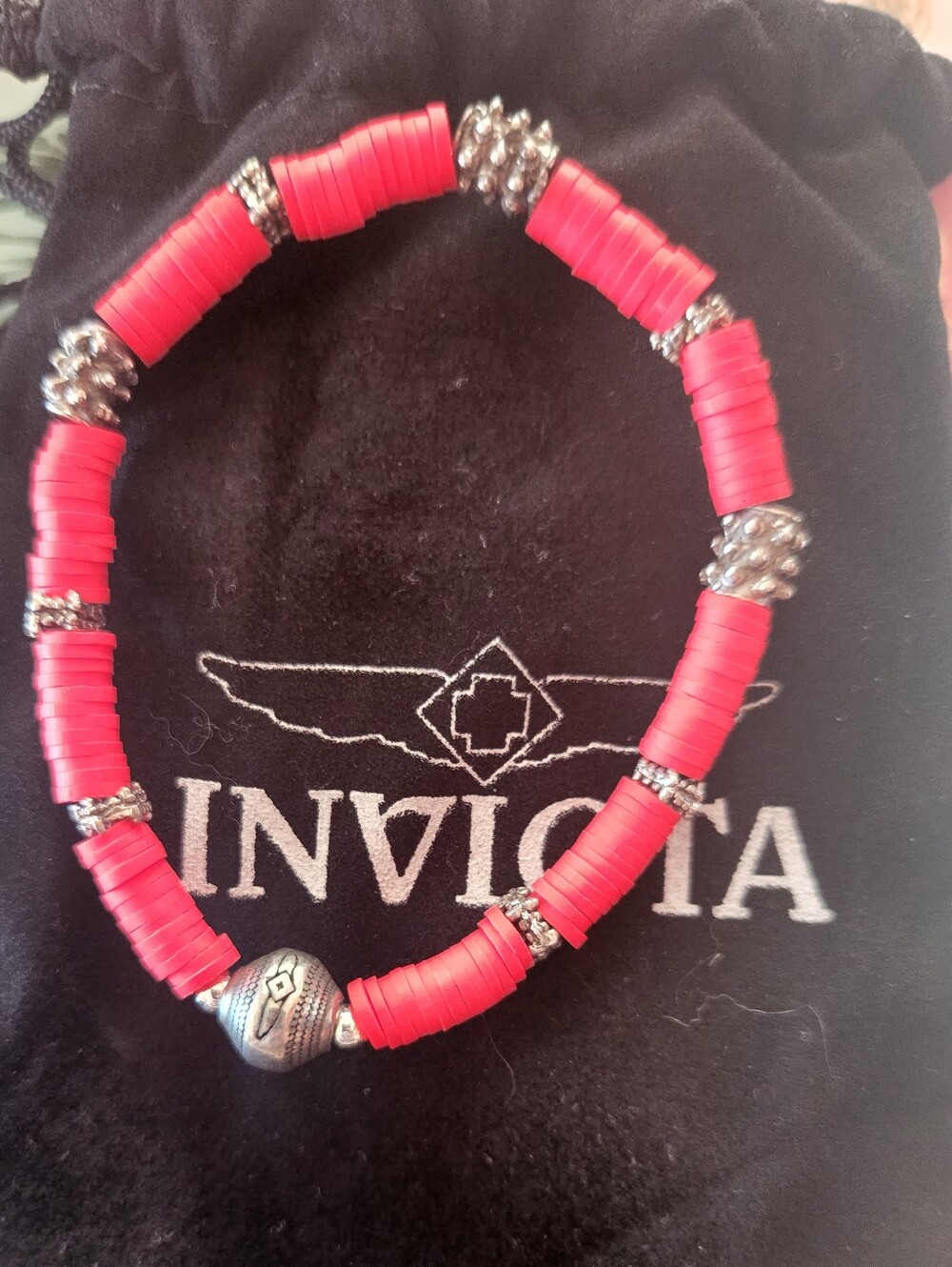Authentic Invicta Elements Men's Red Stacked Bead Bracelet Model 35970